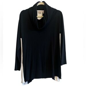 Chico's Zinergy Black and Cream Cowl Neck Tunic Sweater Size 8-10